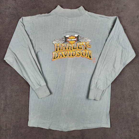 Harley-Davidson Other - Harley Davidson Shirt Mens Medium Gray 1989‎ 3D Emblem Freedom Eagle Long Sleeve